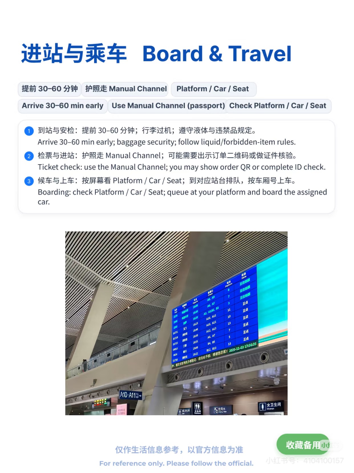 Station departure board — find platform and car number